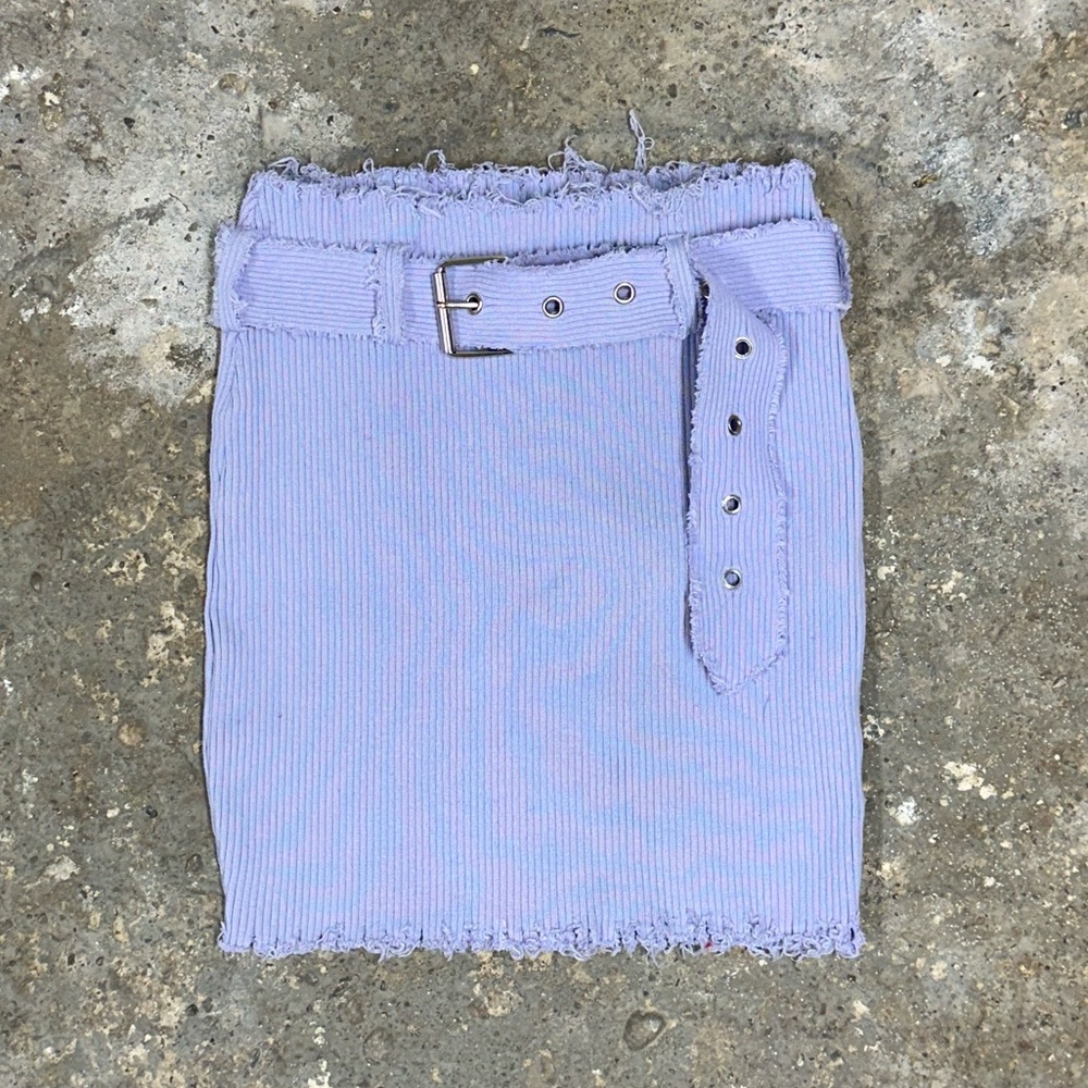 Lilac Grommet Belt Thick Ribbed Knit Skirt